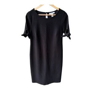 Motherhood Maternity Dress Black Textured Tie Sleeve Keyhole Back Sheath Medium